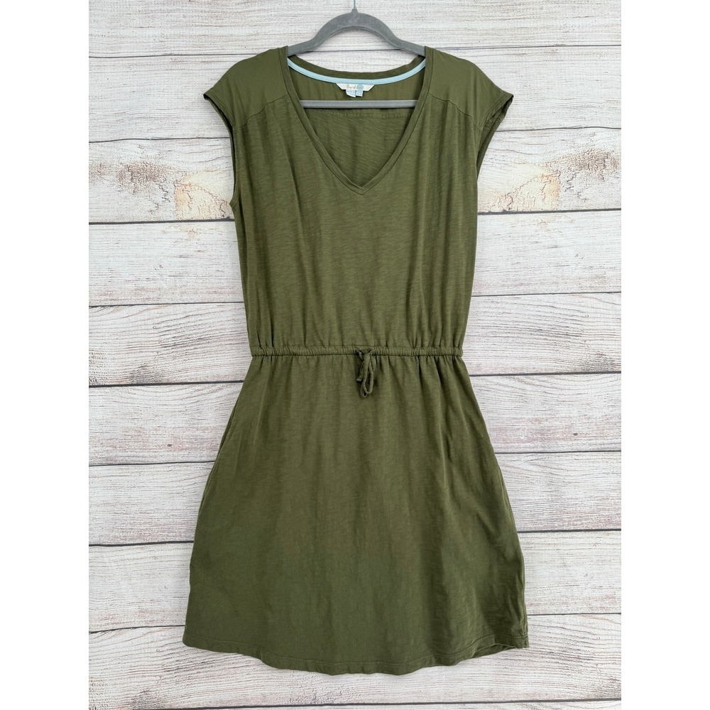 Boden Dress Womens 4R Olive Green Cotton V-Neck Drawstring Waist WW023